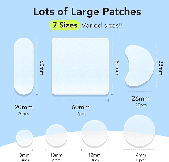 LitBear Large Pimple Patches (7 Sizes 112 Counts), Big Acne Patches, XL Hydrocolloid Bandages for Full Face, Forehead, Chin, Nose, Body, Back, Neck & Chest, Oval, Moon, Square hydrocolloid Patch