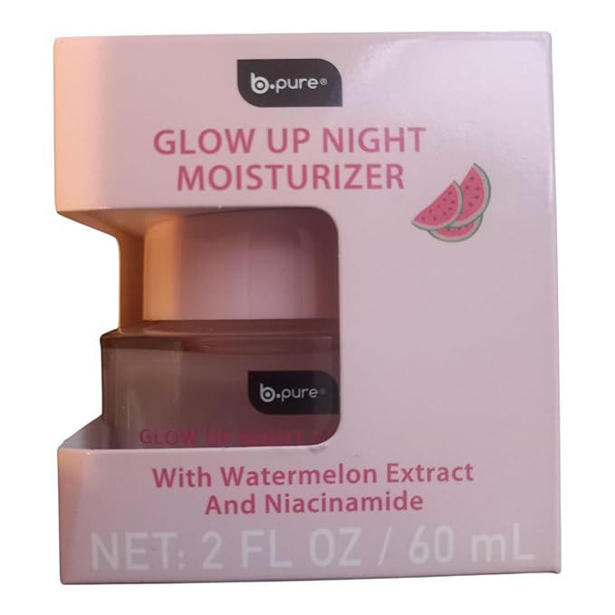 B.pure Glow Up Night Moisturizer With Watermelon Extract and Niacinamide, Facial Night Cream, 2 fl Oz, 1 pack