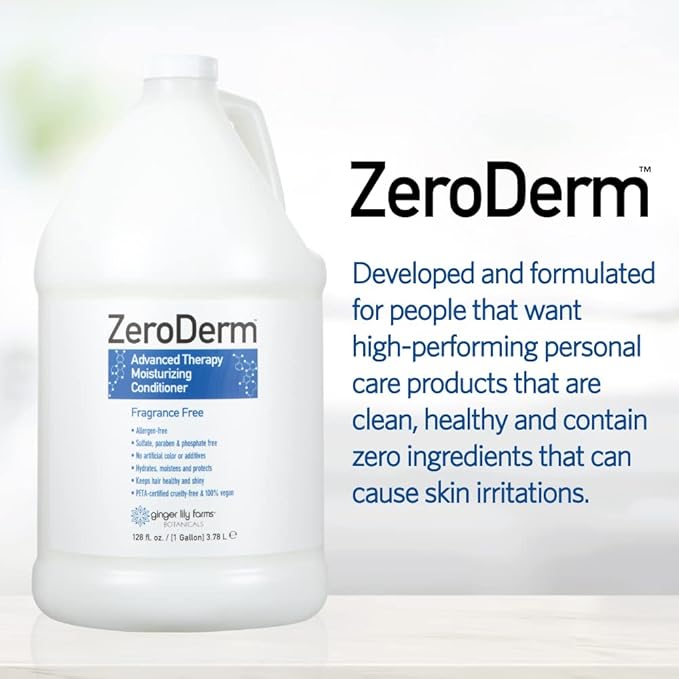 Ginger Lily Farms Botanicals ZeroDerm Advanced Therapy Moisturizing Conditioner for All Hair Types 100 Vegan CrueltyFree Fragrance Free 1 Gallon Refill Pack of, White, Unscented, 4 Count, (Pack of 4)