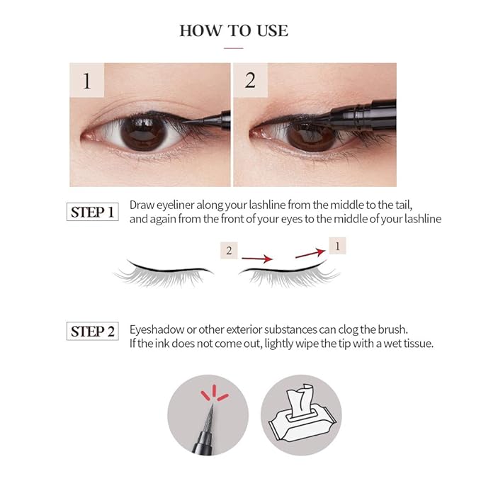 ETUDE Drawing Show Brush Eyeliner, Korean liquid eyeliner, Soft Pen Type, Clear-Cut Soft Brush, Precise Tip, Long-Lasting, Waterproof, Easy Clean, Korean Makeup, Beauty, Black (0.021 Ounce)