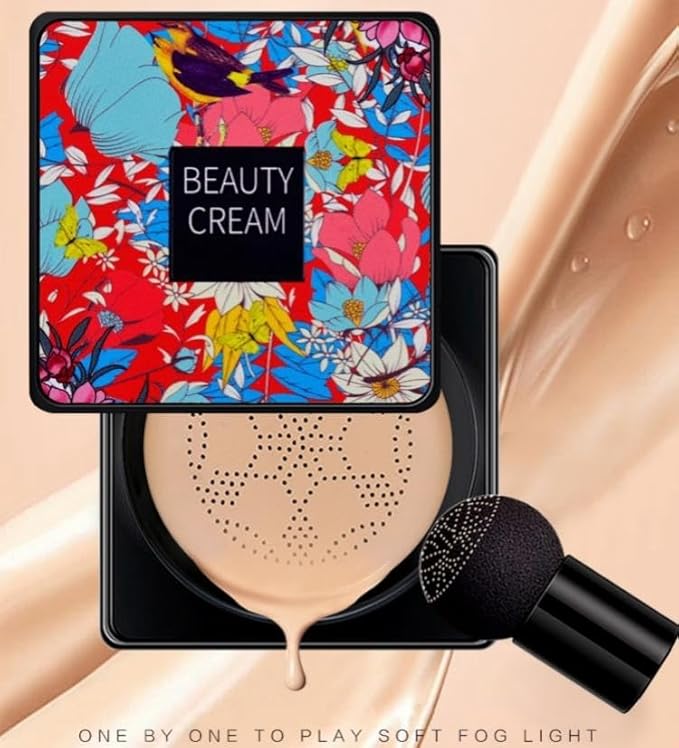 Lovelycat Mushroom Head Air Cushion BB Cream Even Skin Tone Makeup Base PrimerConcealer Lasting Nude Makeup Moisturizing Brightening Pigment CC Liquid Foundation (C-2PC)