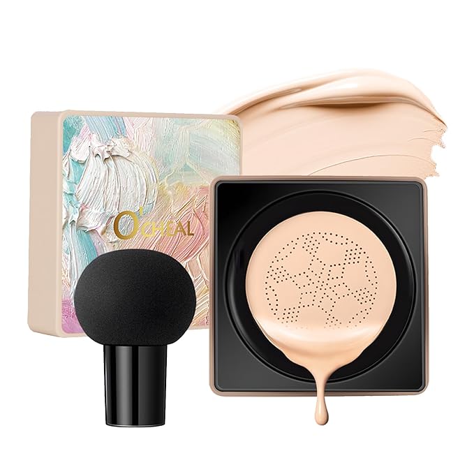 O'CHEAL Mushroom Head Air Cushion CC Cream,BB Cream Foundation Cream for Face Makeup Concealer Cushion for Face Comestics Make Up Long-Lasting Cushion Compact 01 IVROY