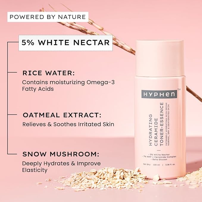 Hyphen 7% Ceramides-NMF Milky Face Toner Essence | 5% Glass Skin Blend of Rice Water, Oatmeal & Snow Mushroom Extracts |Hydrates & Nourishes| Alcohol Free Toner| for All Skin Types - 100ml