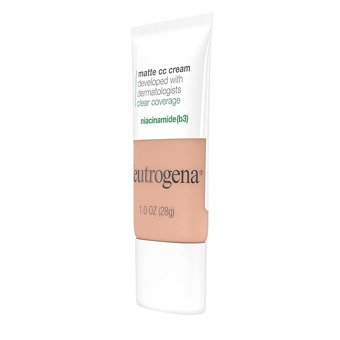 Neutrogena Clear Coverage Flawless Matte CC Cream, Full-Coverage Color Correcting Cream Face Makeup with Niacinamide (b3), Hypoallergenic, Oil Free & Fragrance Free, Nougat, 1 oz