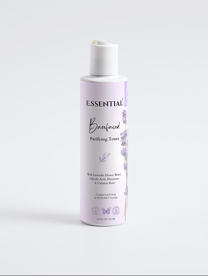 E.ssential Barefaced Purifying Toner, 6.76 FL OZ, Clears pores, balances Skin pH, All Natural, with Lavender Flower Water, Salicylic Acid, Rhamnose and Calamus Root