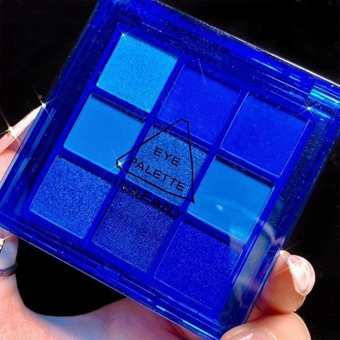 Go Ho 9 Style Blue Grey White Powder Makeup Eyeshadow Palette,Matte & Pearl Shimmer Design Waterproof Cool Blue Eye Eyeshadow Palette for Women&Girls