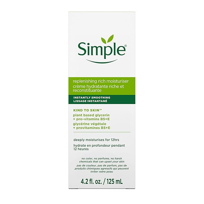 Simple Kind To Skin Replenishing Rich Moisturizer - Face Cream Nourishes and Hydrates - Face Moisturizer with Niacinamide, Vitamins B5 and E - 4 pc