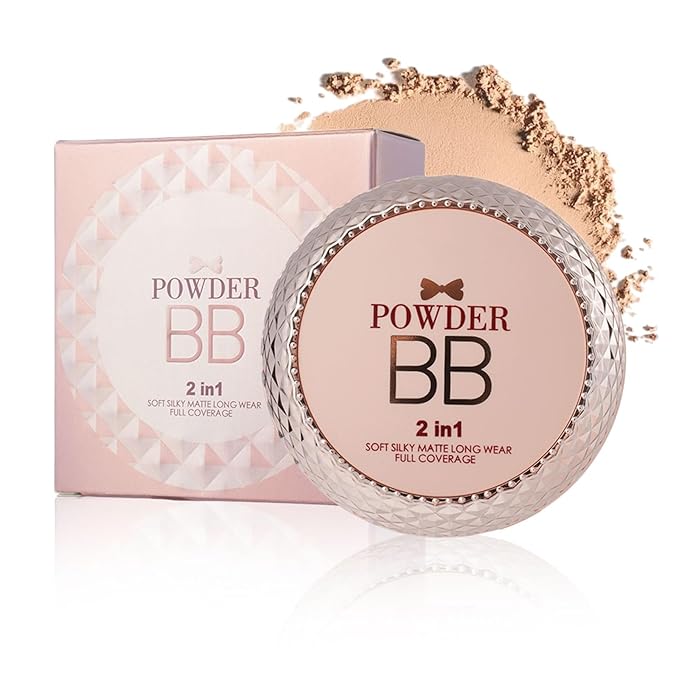 BB Cream Pressed Face Powder, Anti-Aging, Moisturizing Setting Foundation Powder with High Coverage, Oil Control Waterproof Poreless Concealer Buildable Long-Lasting for All Skin Types Natural Color