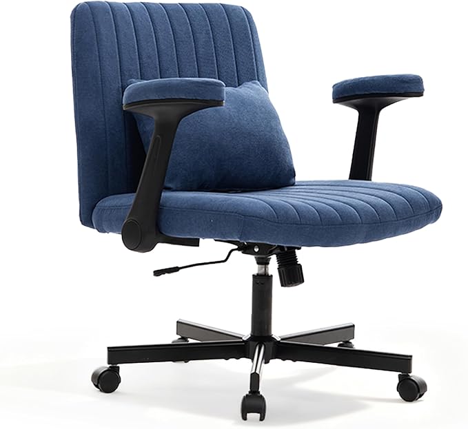 Ergonomic Cross Legged Chair with Wheels,360° Swivel Meditation Chair,ADHD Chair, Criss Cross Desk Chair with Lumbar Support and Adjustable Stool, (Wide seat Cushion, Blue)