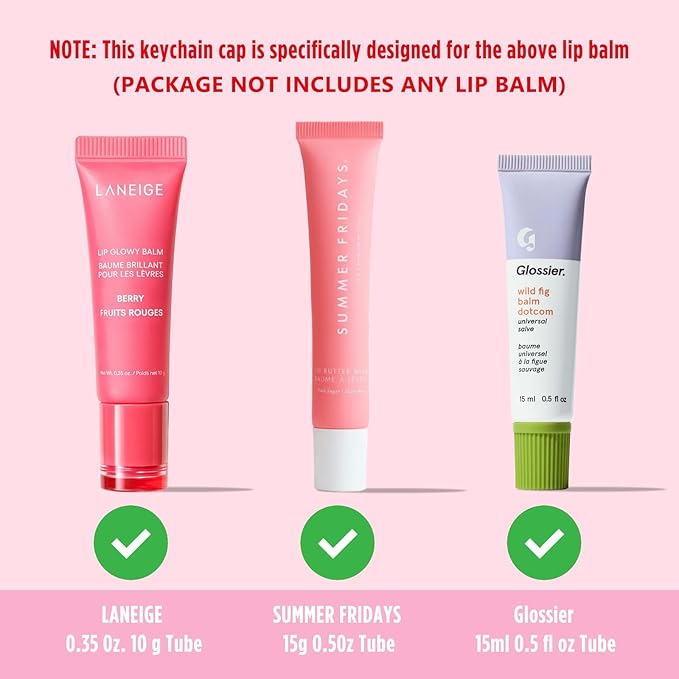 Lip Balm Keychain Cap for Laneige, Summer Friday and Glossier, Lip Balm Holder for Lanyard or Bag, Lip Gloss Keychain for Women,Replacement Cap with Stopper Prevent Spills