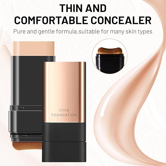 2 In 1 Anti Wrinkle Foundation Stick, Korea Flawless Eraser Foundation Stick- Hydrating Lightweight, Double Head Foundation Make Up Stick with Brush,Multi-Use Face Makeup Contour Stick(Natural, 1PC)