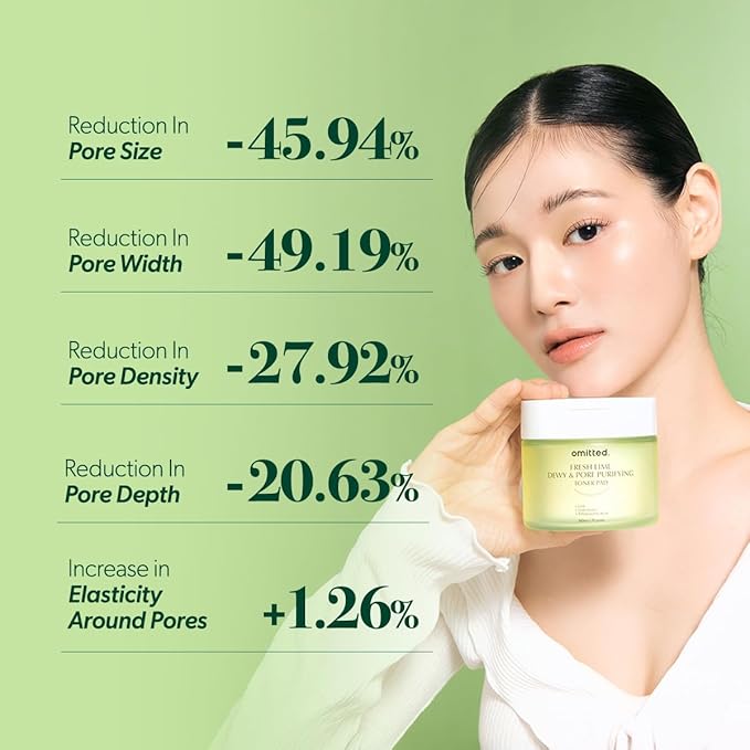 Omitted Fresh Lime Dewy & Pore Purifying Toner Pad (160ml) - Pore Minimizer & Exfoliating Pads with LHA, Deep Hydration with Triple Hyaluronic Acid, Korean Skin Care for face, 70 pads, 5.41 fl. oz.