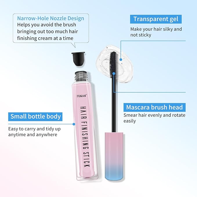 9Pcs hair finishing stick Set with hair finishing stick, hair wax stick, Hair Tail Tools, Hair Comb Kit for Woman Girl Hair Styling, Non-Greasy and Non-Sticky, Edge&Back Brushing(Pink)
