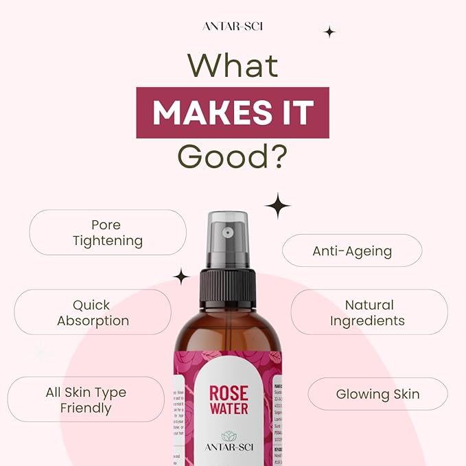 100% Pure Steam-Distilled Rose Water Toner (Gulab Jal) | Alcohol-Free Toner for Hydration, Radiance & Pore Tightening | Vegan, Clean Beauty | 200 ml