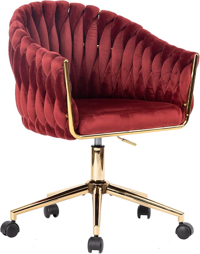 Velvet Office Chair, Vanity Chairs with Wheels, 360° Swivel Velvet Home Office Desk Chair, Accent Chair Makeup Vanity Chair for Bedroom, Living Room(Red)
