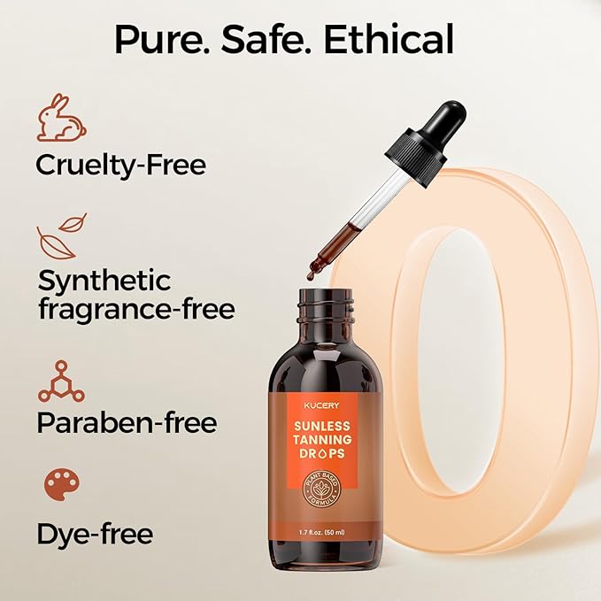 Self Tanning Drops - Face Tanning Drops & Body Bronzing Serum for Instant Sun-Kissed Glow, Streak-Free Sunless Tanner, Buildable Natural Tan, Plant Based, 1.7 fl oz (50ml)