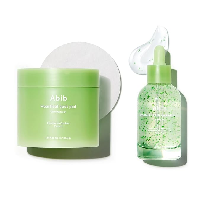 Abib Soothing Acne Care Duo: Heartleaf Teca Capsule Serum Calming Drop & Heartleaf Spot Pad Calming Touch 80pads I Centella Asiatica & Niacinamide Serum, Toner Pads for Sensitive Skin
