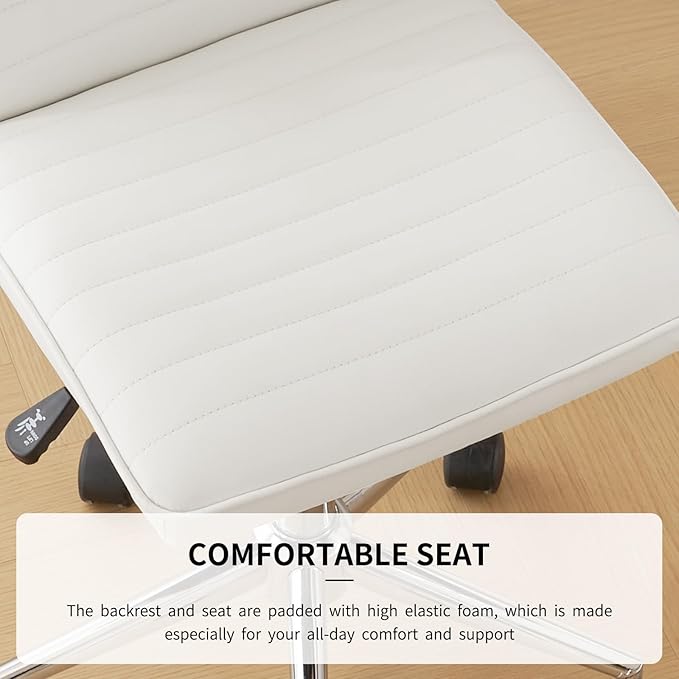 Furnimart Faux Leather Mid-Back Armless Office Desk Adjustable Task Chair Home Office Chair Small Swivel Chair Dorm Chair with Smooth Casters (PU White)