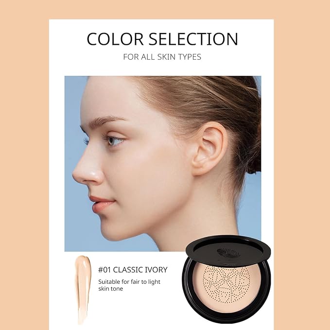 Mushroom Head Cushion Foundation - Multi-Use CC/BB Cream Tinted Moisturiser, Full Coverage Skin Tint Concealer, Long-Lasting Moisturizing Brightening Nude Glow (01# ivory white)