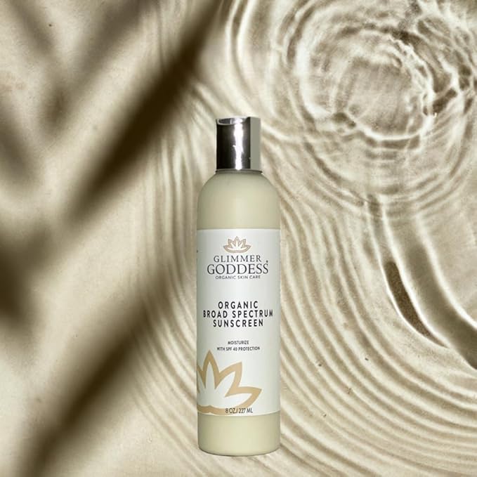 Glimmer Goddess Glow Organic Shimmer Sunscreen - Reef-Safe SPF 40+ Broad Spectrum Protection, 8 oz - Vegan, Cruelty-Free