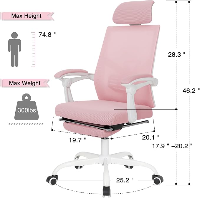 Qulomvs Mesh Ergonomic Office Chair with Footrest Home Office Desk Chair with Headrest and Backrest Adjustable Computer Executive Desk Chair with Wheels 360 Swivel Task Chair