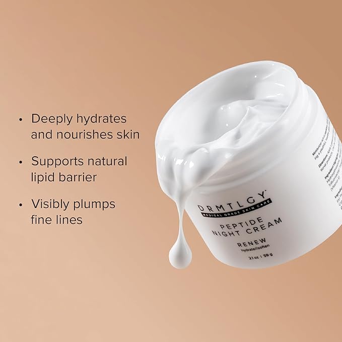 DRMTLGY Peptide Night Cream Face Moisturizer. Fragrance Free and Oil Free Hydrating Facial Moisturizer for All Skin Types. 2.1 oz