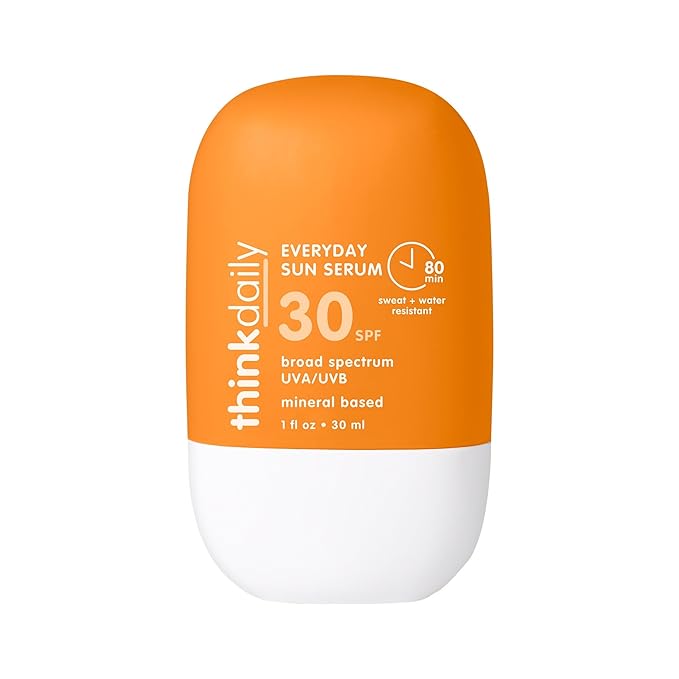 Thinkdaily SPF 30 Sunscreen for Face, Everyday Sun Serum, 1 Fl Oz – Zinc Oxide Mineral Sunscreen, UVA/UVB Protection, Hydrating Jojoba Oil, Vitamin E & Aloe Vera, Non-Sticky, Travel Size