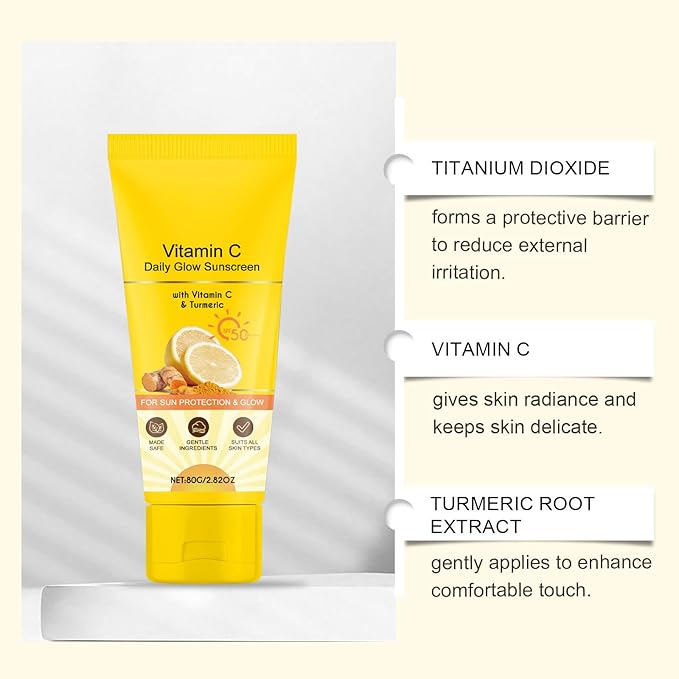 Vitamin C Glow Sunscreen SPF 50+ PA++++ Broad Spectrum | Lightweight Daily Face Sunscreen with Turmeric Extract | No White Cast, Non-Greasy Formula | Moisturizing, Vegan & Reef Safe (3)