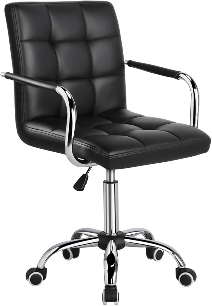 Yaheetech Desk Chair - Office Chair with Arms/Wheels for Students Swivel Faux Leather Home Computer Black