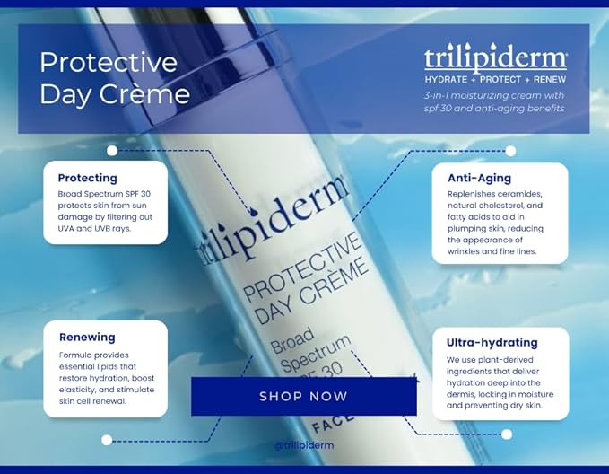 Trilipiderm Protective Day Crème SPF 30 – Face Moisturizer with Sunscreen, Daily Facial Moisturizer for Dry & Sensitive Skin, Anti Aging Face Cream with Hyaluronic Acid, Broad Spectrum UVA/UVB, 1.7 oz