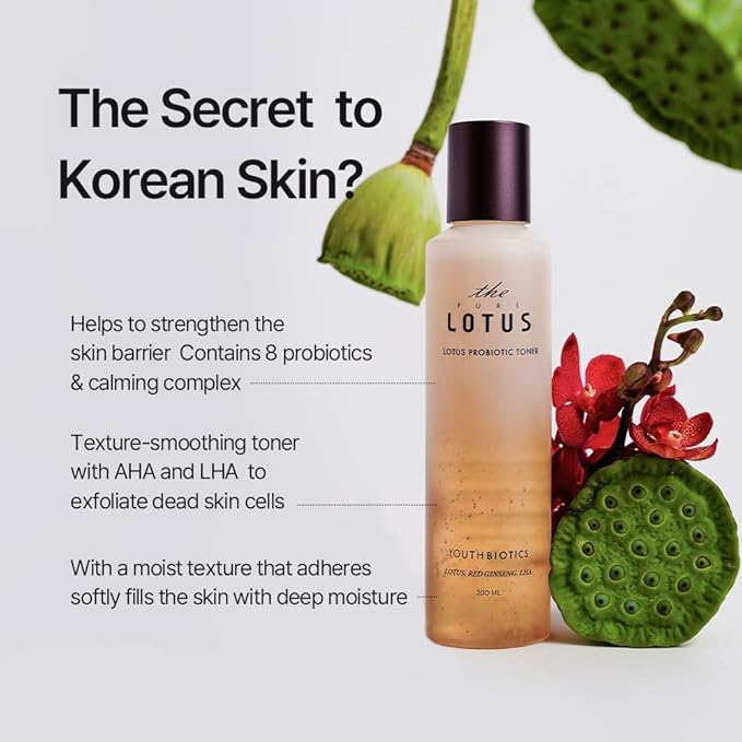 THEPURELOTUS Youthbiotics Lotus Probiotic Toner (6.7 fl.oz) - Fermented Lotus Hydrating pH-Balancing Facial Toner with AHA + LHA, Korean Vegan microbiome Skincare