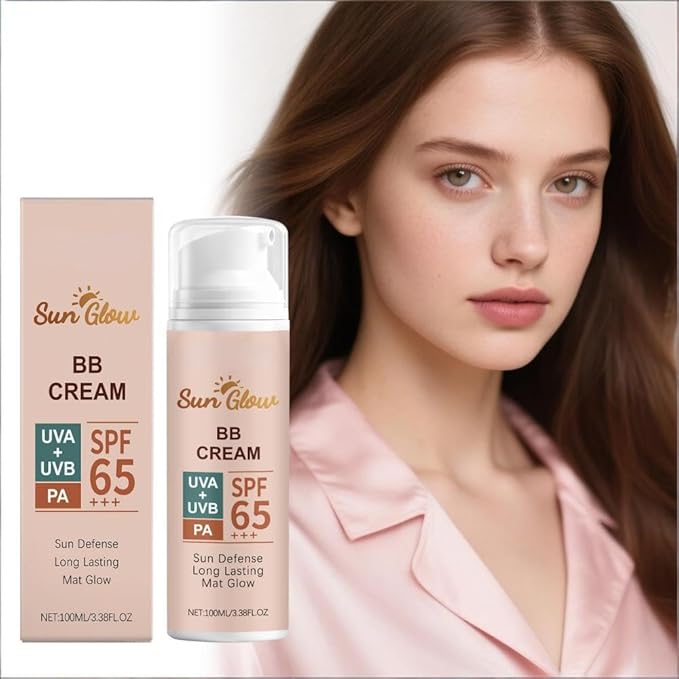 Sun Glow BB Cream Sun Defense Long Lasting Mat Glow, SPF 65, Lightweight Daily Face Sunscreen & Makeup Base, Non-Greasy, Water-Based Formula (3, Pink)