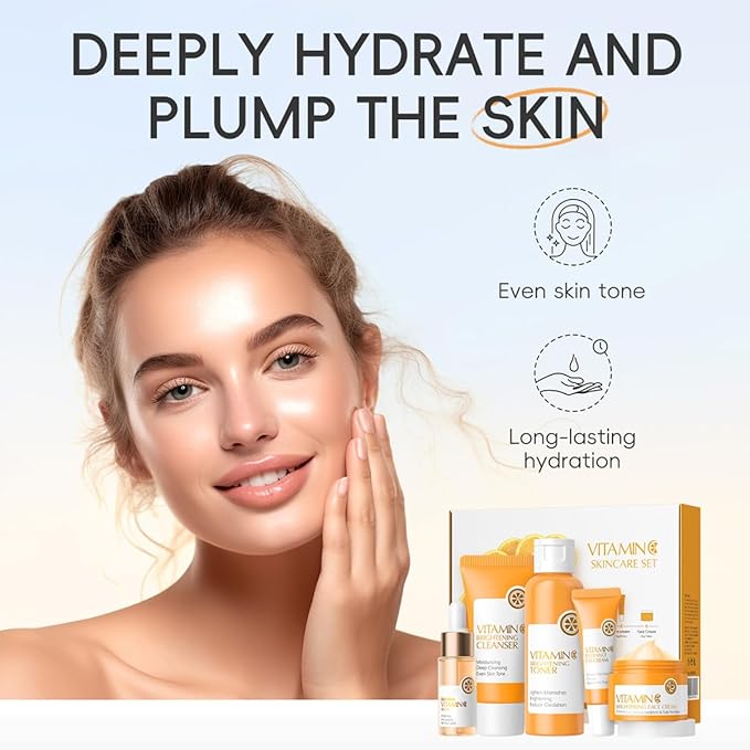 Vitamin C Skincare Set, Complete Face Care Kit with Cleanser, Toner, Serum, Eye Cream and Face Cream