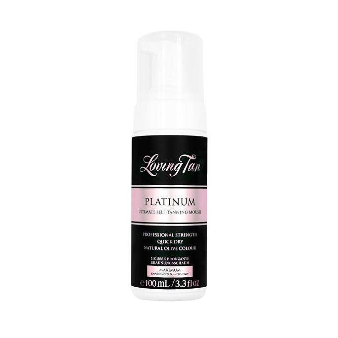 Loving Tan Platinum Self Tanning Mousse, Dark -Streak Free, Natural Looking, Professional Quality Self Tanner -5+ Self Tan Applications per Bottle, Naturally Derived DHA- 3.3 Fl Oz -Packaging May Vary