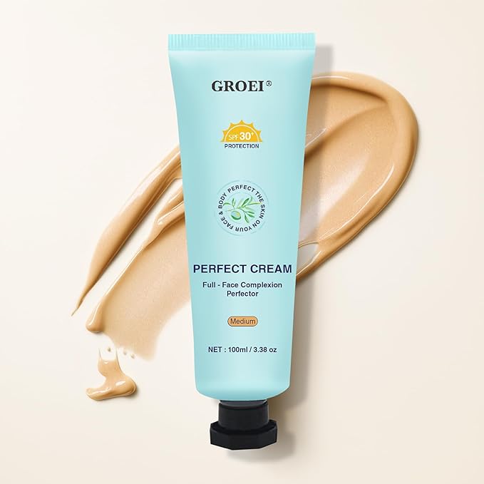 Perfect Cream All-Over Complexion Perfector | Long-Lasting BB Foundation & Concealer | SPF 30 Tinted Moisturizer for Face/Body (Medium)
