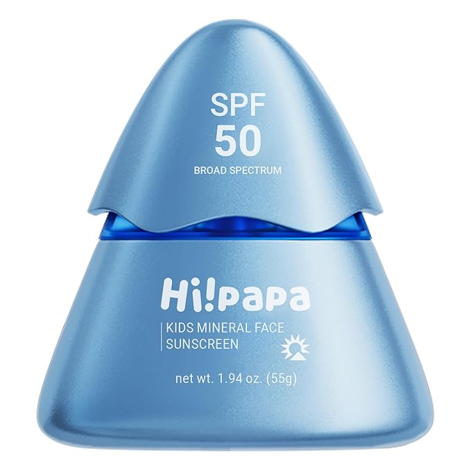 Hi!papa Kids Mineral Sunscreen SPF50, Face & Sensitive Skin, Non-Nano Zinc Oxide Baby Sunblock with Centella, No White Cast, Water Resistant, Fragrance Free, Reef Safe, 1.94oz