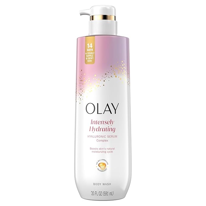 Olay Body Wash for Women, Intensely Hydrating, Hyaluronic Acid Serum Complex, Renews Moisture, Free of Parabens & Phthalates, Vitamin B3 Lameller Technology, For All Skin Types, 20 fl oz