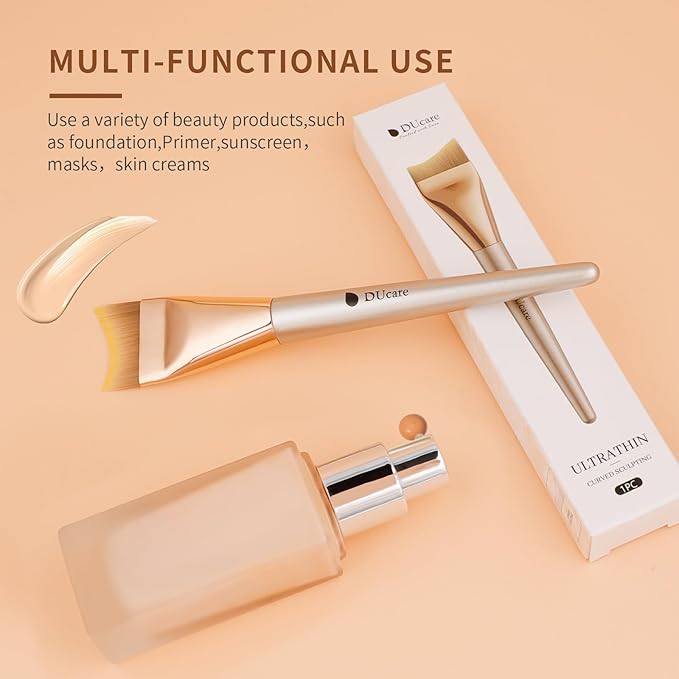 DUcare Flat Foundation Brush,Korean Makeup Brush Liquid Fish Tail Thin Makeup Face Brush for Blending, Cream,Foundation Brushes Makeup Tool for Seamless Application