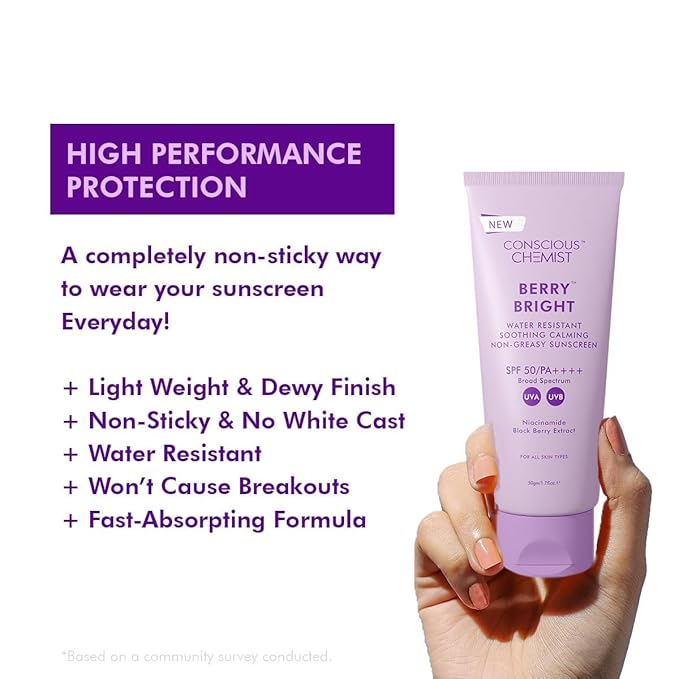 Generic Conscious's Chemist Hybrid Lightweight Gel Sunscreen SPF 50 PA ++++ with Water Resistant, Niacinamide, Black Berry Extract | Non-Greasy, No White-Cast | All Skin Types, Cruelty Free | 50 g