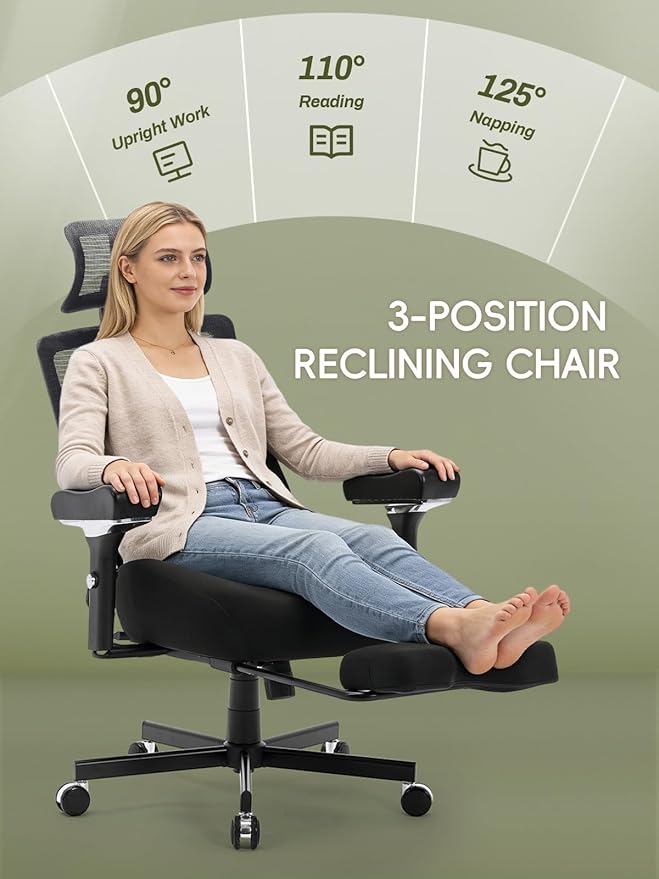 Big and Tall Office Chair 550lbs, Ergonomic Desk Chair with W Thick Cushion&4D Armrest, Executive Mesh Desk Chair with Adjustable Lumbar,2D Headrest,Footrest, Swivel Task Chairs for Home Office Gaming