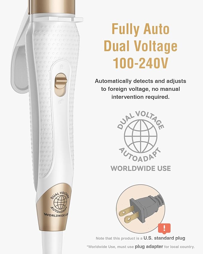 Europe Travel Curling Iron Mini: Dual Voltage Curling Iron for Traveling - Mini Travel Curling Irons 1 Inch with US Plug,Gold 450℉ for Thick/Coarse Short Hair