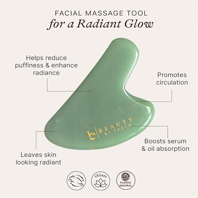 Beauty by Earth Jade Gua Sha Facial Tools - Face Sculpting & Massager Tool for Lymphatic Drainage & Jawline Sculpting, Guasha Tool for Face, Eye Depuffer Skin Care Tools
