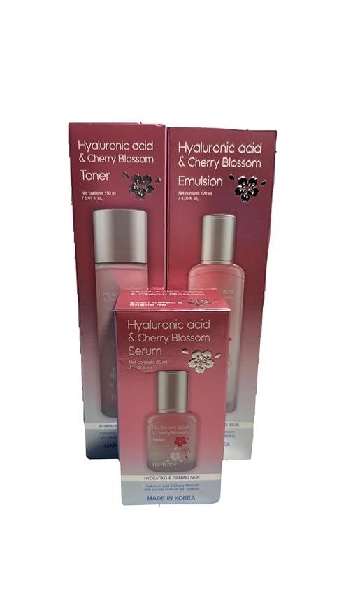 GENERIC HYALURONIC ACID & CHERRY BLOSSOM 3-PIECE SET, KOREAN SKINCARE COLLECTION WITH FACIAL TONER 5.07 FL.OZ., EMULSION 4.5 FL.OZ., & SERUM 1.18 FL.OZ. (SET OF 3)
