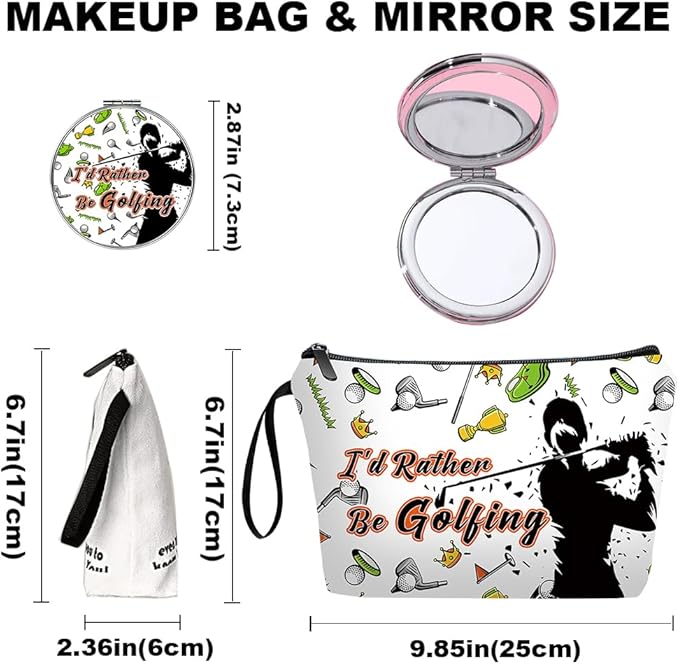 Personalized Golf Balls Makeup Bag set with Mirror for girls,Cosmetic bag for Golfers Players Coaches with10 pieces brush kit,golfers Gifts for Women Mom feamal Friends
