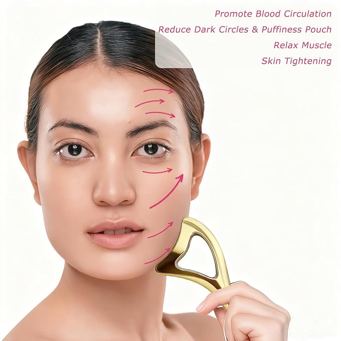 Gua Sha Facial Tools with Eye Roller, Facial Massage Tool for Face Sculpting Daily Beauty Routine Edema, Gift for Women Gold