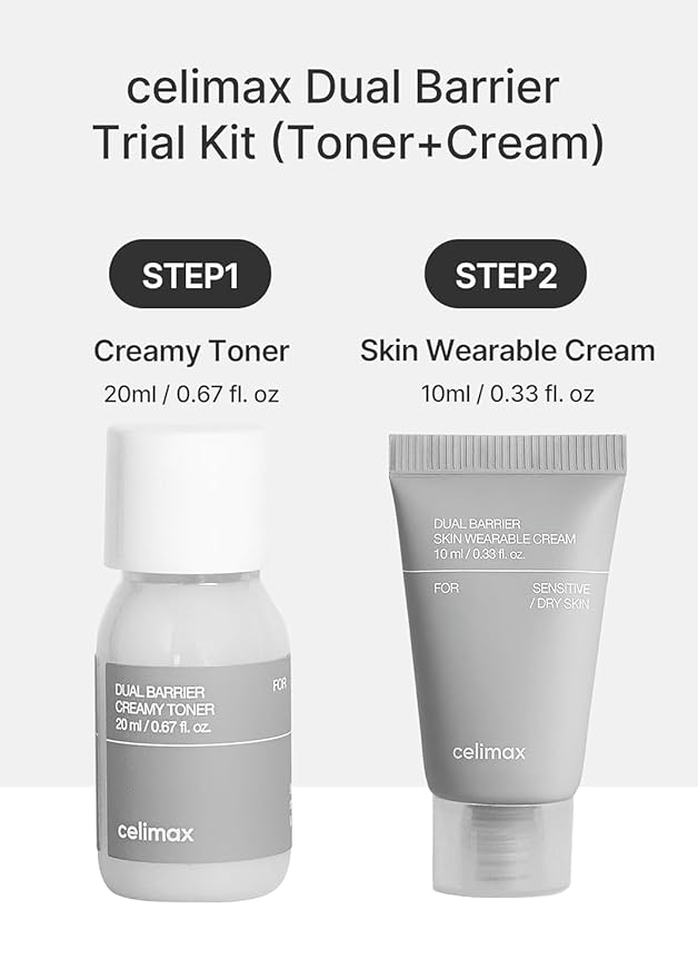 celimax Dual Barrier Trial Kit Travel Size, Gift Set | with Creamy Toner & Skin Wearable Cream, Travel Size, Mini-sized Gift Set, Ceramides, Peptide