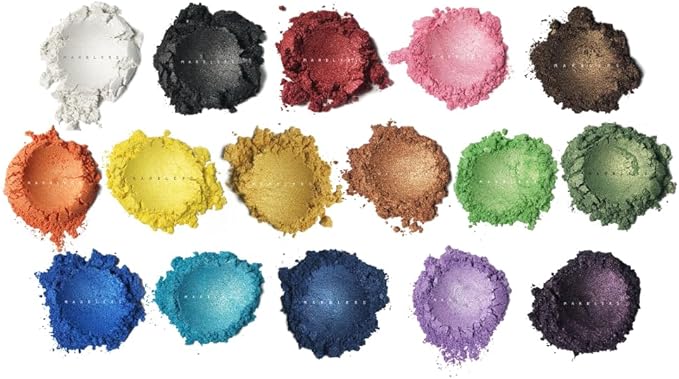 MARBLERS Mica Powder Colorant Set [Prime 16 Color Set] |Cosmetic Grade | Epoxy Resin Pigment | Dye | Non-Toxic, Vegan, Cruelty-Free | Lip Gloss, Nails, Body Butter, Bath Bomb, Candle & Soap Making