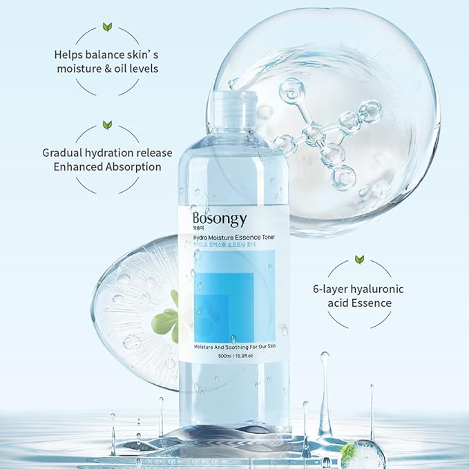 Hydro Moisture Essence Toner 500ml(16.9fl.oz.) – Deep Nourishing Facial Toner for Dry & Sensitive Skin, Korean Skincare Infused with Hyaluronic Acid, Panthenol, and Azelaic Acid.