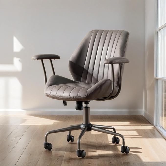 HOOOWOOO Faux Suede Leather Home Office Desk Chair,MCM Modern Ergonomic Task Work Chair,Computer Gaming Chair with Cushion Seat Mid Back for Long Hours(Charcoal Grey)