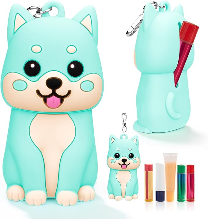 BrainKer Chapstick Holder Key Chain Cute Cartoon Design Lip Balm Holder Keychain Storage Bag Silicone Lip Gloss Holder Case